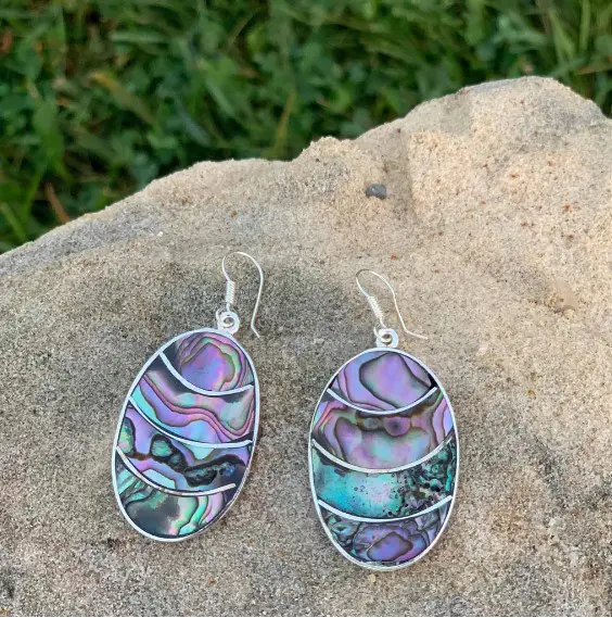 Banded Abalone Oval Earrings - Image 4
