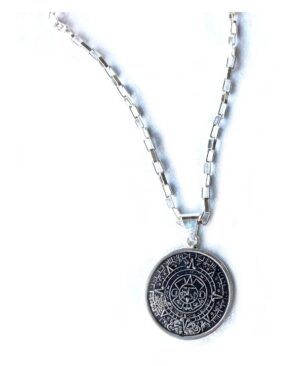 Alpaca Silver Aztec Calendar Pendant with Chain